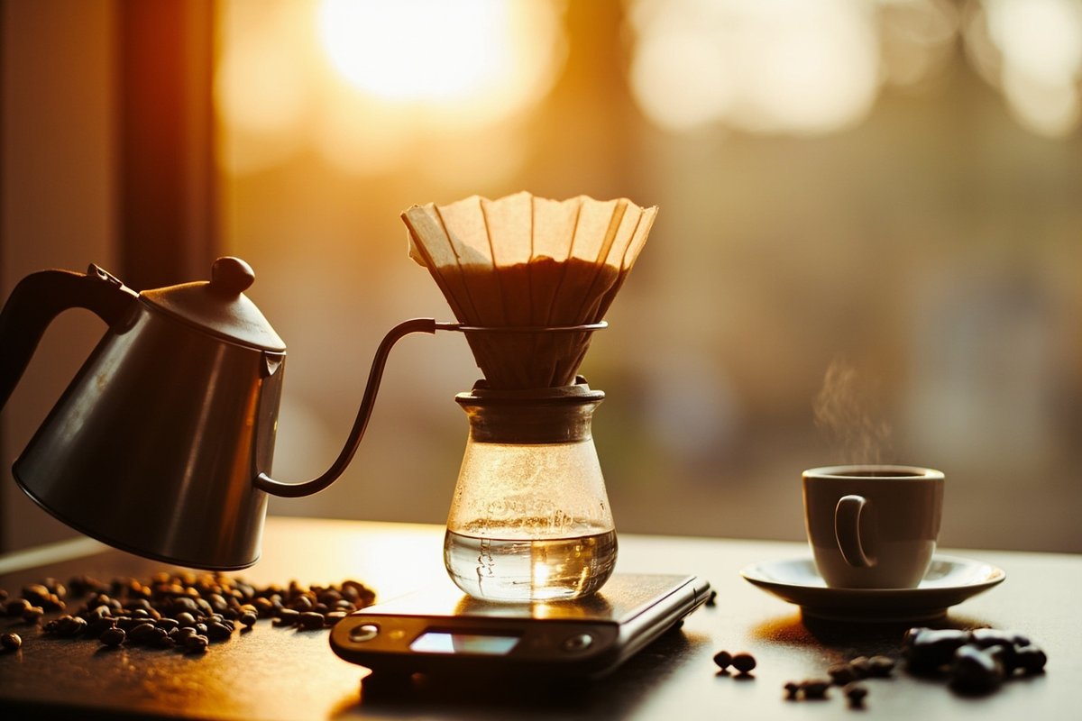 手沖咖啡器材組:V60 濾杯、手沖壺、電子秤、咖啡豆