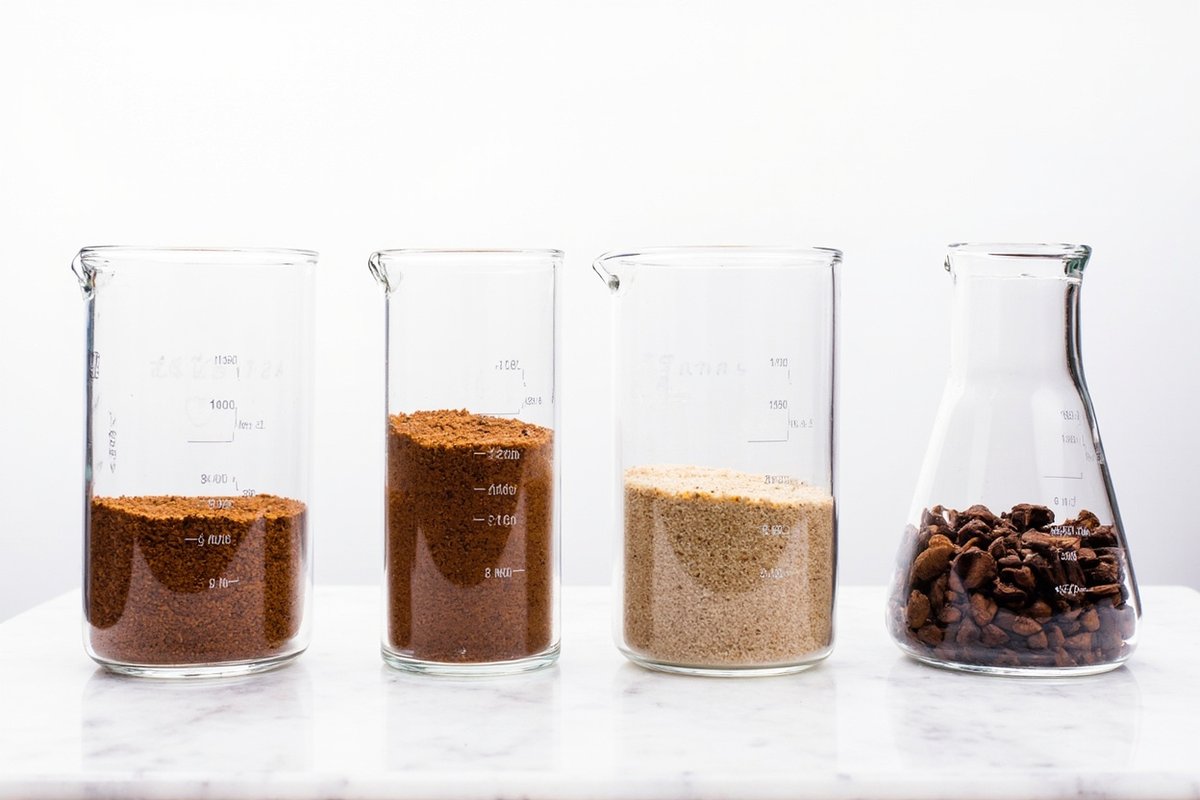 不同顆粒大小的咖啡粉視覺對比